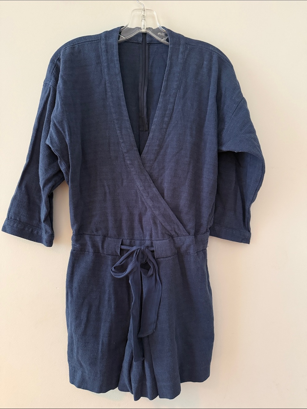Madewell Navy Blue Textured Wrap Romper